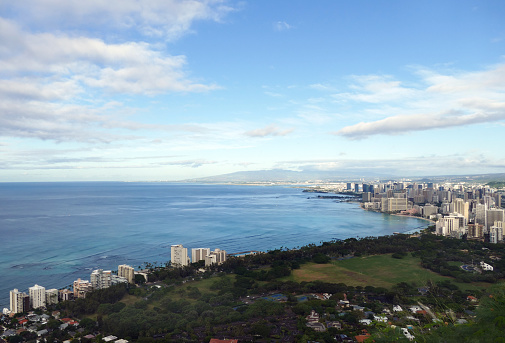 Looking out at Waikiki and Honolulu in Hawaii from Diamond Head.