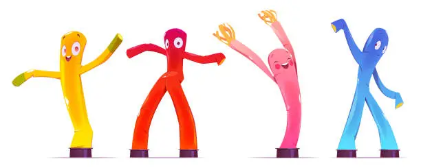 Vector illustration of Inflatable figures, dancing colorful men isolated