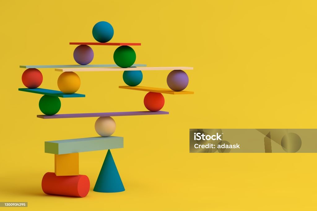 Several balancing geometric shapes Balance Stock Photo