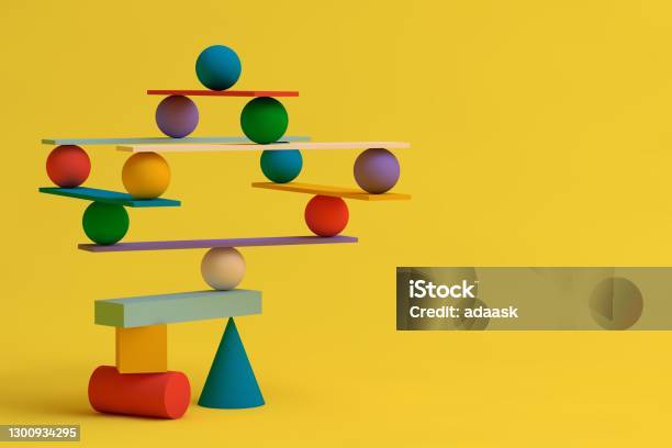 Several Balancing Geometric Shapes Stock Photo - Download Image Now - Balance, Imbalance, Concepts