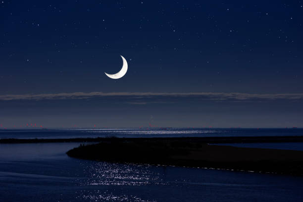 istock Crescent moon rising over the Tokyo bay area 1300939438