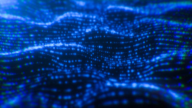 istock Technology Abstract Background futuristic design, data digital wave motion, Cyber Blue Background Beautiful motion waving particles dots texture 1300940298