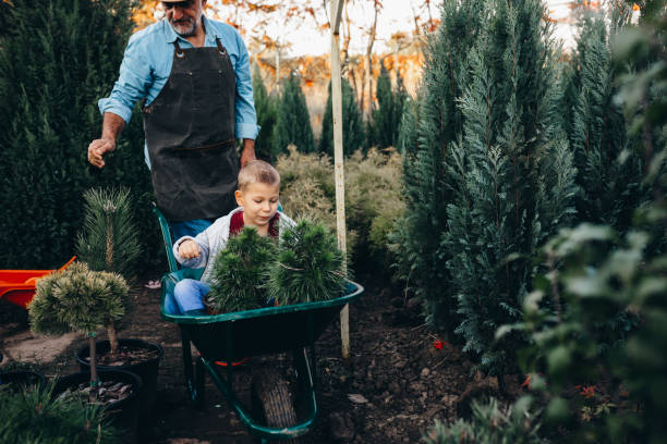 istock grandfather and grandson outdoors in garden 1300946980