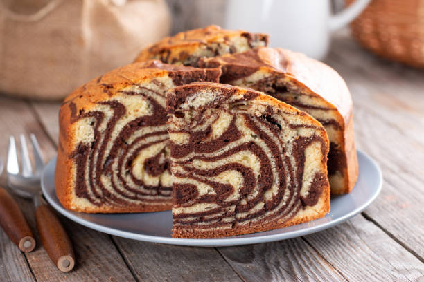 istock Homemade Chocolate Vanilla Zebra Pie on wooden rustic table 1300949230