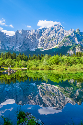 A sunny day at the Tre Cime di Lavaredo, also known as Drei Zinnen. Sexten Dolomites. Sesto Municipality. Bolzano Province. Trentino-Alto Adige. Italy.