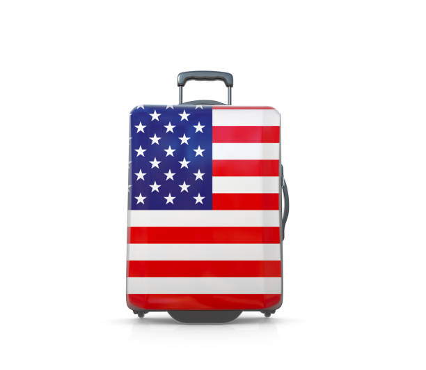 united states vacations and travel destinations flag painted suitcase concept - suitcase flag national flag isolated on white imagens e fotografias de stock