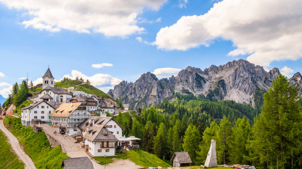 Monte Santo di Lussari - Holy Mountain of Lussari (Friuli-Venezia Giulia, Italy) Village Lussari with the sanctuary on the Holy Mountain of Lussari (Monte Santo di Lussari) in the Julian Alps julian alps stock pictures, royalty-free photos & images