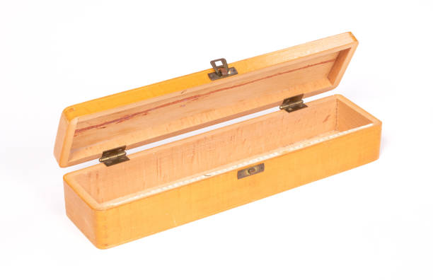 istock Old open wood box, isolated on white background 1300952754