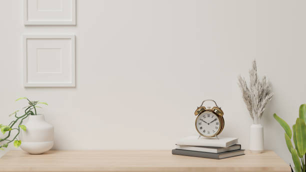 istock 3D rendering, home interior design with decorations and plant pots on the desk 1300953156