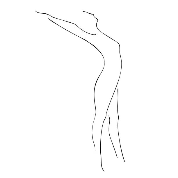 라인에 그려진 미니멀 한 여성 실루엣. 벡터 일러스트레이션 - woman dancing stock illustrations