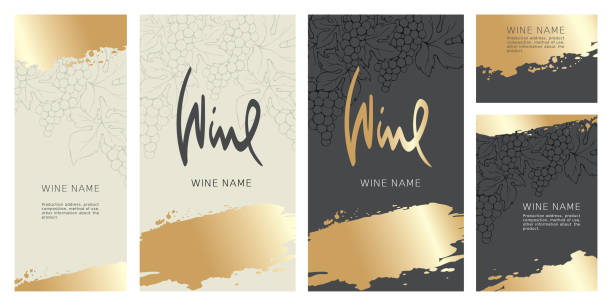 Collection labels for wine. Vector illustration, set of backgrounds with grapes and gold strokes. wine stock illustrations