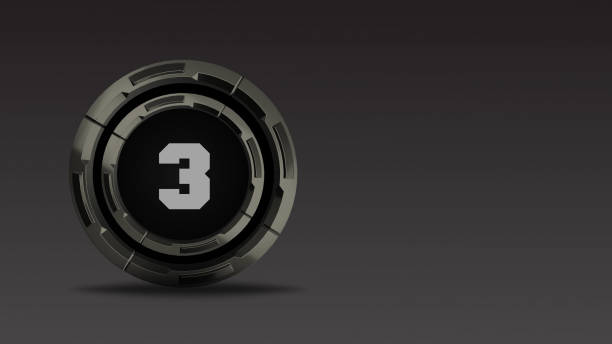 4k numero 3 nel mezzo di cerchi metallici rotanti 3d. animazione di movimento del numero - third generation flash foto e immagini stock
