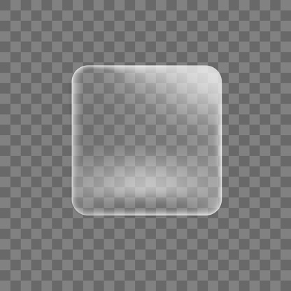 Transparent glued square sticker mock up isolated on transparent background. Blank adhesive paper or plastic sticker label. Template label tag close up. 3d realistic vector icon.