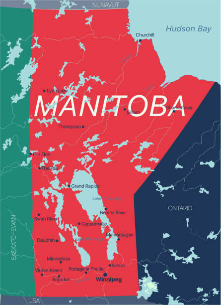 ilustrações, clipart, desenhos animados e ícones de mapa editável vetorial da província de manitoba do canadá - manitoba map canada outline
