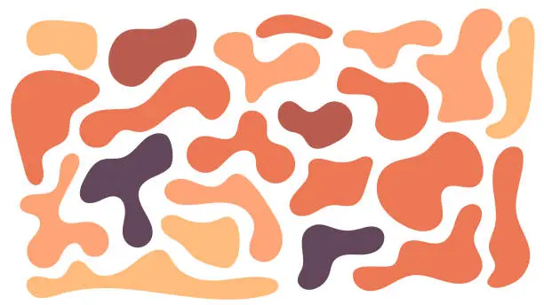Vector illustration of Color irregular blob, set of abstract organic shapes. Abstract irregular random blobs. Simple liquid amorphous splodge. Orange blue liquid shapes. Trendy minimal designs for presentations, banners, posters and flyers