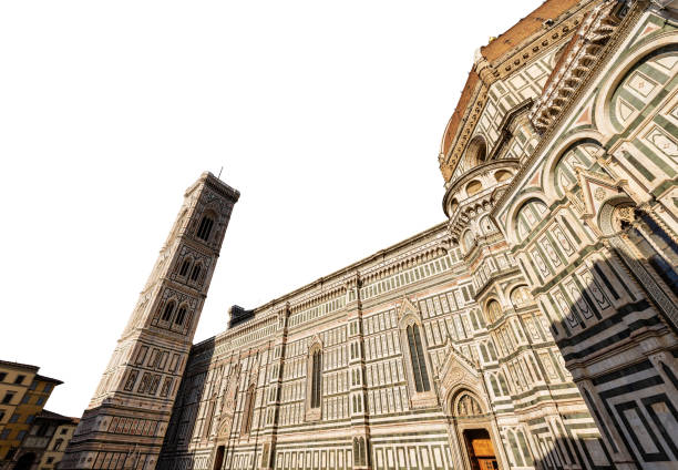 Florence Cathedral isolated on white background. Duomo of Santa Maria del Fiore and bell tower of Giotto (Campanile). UNESCO world heritage site, Tuscany, Italy, Europe.