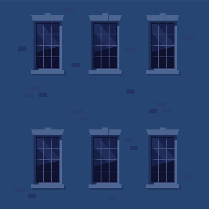 Apartment wall exterior at night. vector illustration. Building facade