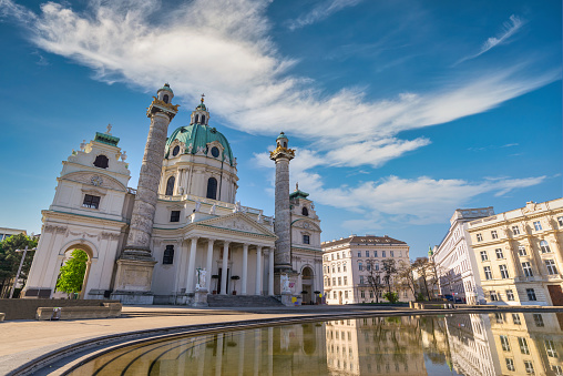 Saint Stephen's Basilica in the centre of Budapest, capital city of Hungary. Landmark and place of worship was built between 1851 and 1905. It is the equal tallest building in the city