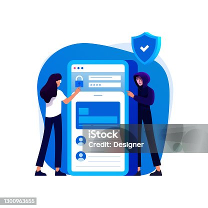 istock Data Security and Cyber Security Related Cartoon Style Flat Design Vector Illustration 1300963655