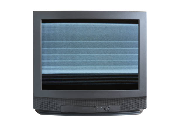 白い背景に画面に散らかっている古い黒いテレビ。 - box white blank computer software ストックフォトと画像