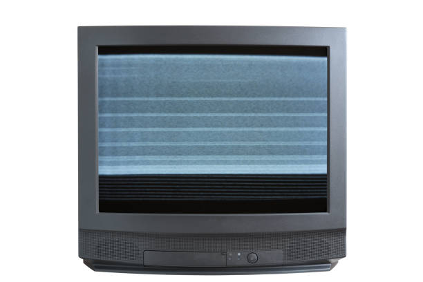 istock Old black tv with clutter on the screen on a white background. 1300964551