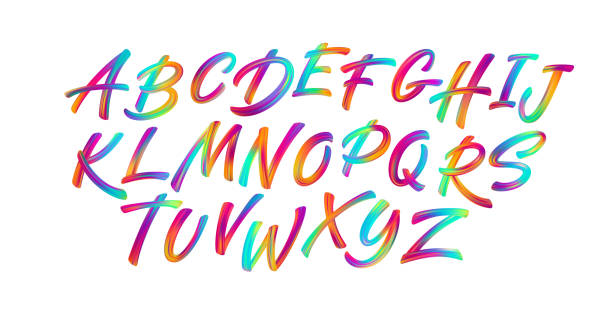 ilustrações de stock, clip art, desenhos animados e ícones de full color handwriting paint brush lettering latin alphabet letters. vector illustration - letter y
