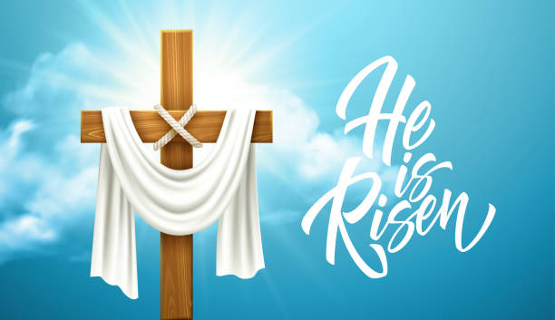 ilustrações de stock, clip art, desenhos animados e ícones de christian cross. congratulations on palm sunday, easter and the resurrection of christ. vector illustration - cross shape religion sky wood