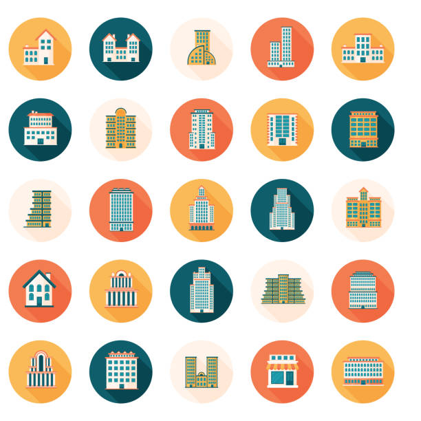 Buildings Flat Design Icon Set Architecture and Buildings Flat Design Icons with a long shadow. flat stock illustrations