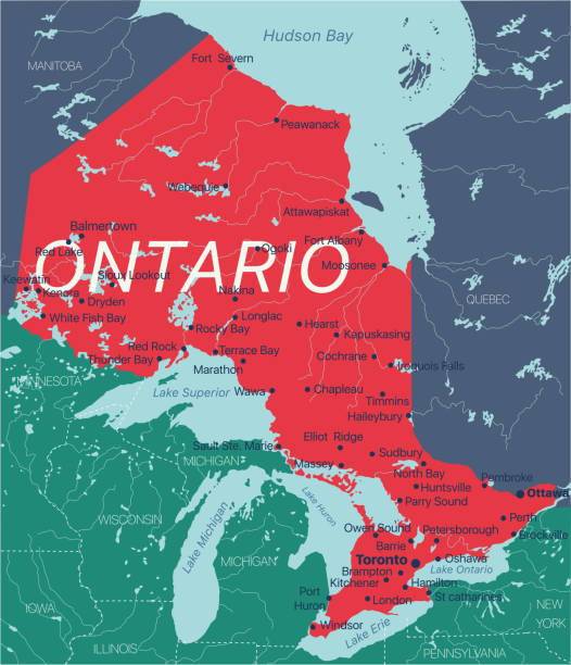 ilustrações, clipart, desenhos animados e ícones de mapa editável do vetor do estado de alberta do canadá - ontario