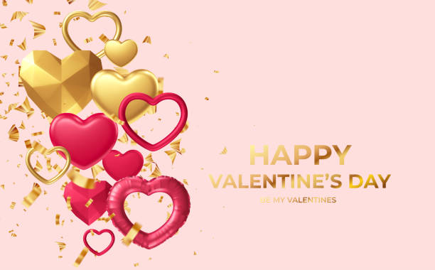 istock Design concept for a poster background for Valentines Day with gold, red different heart shapes. Vector illustration 1300969723