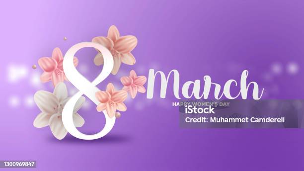 4k 8 March Happy Womens Day Background Stock Photo - Download Image Now - Number 8, March - Month, 4K Resolution
