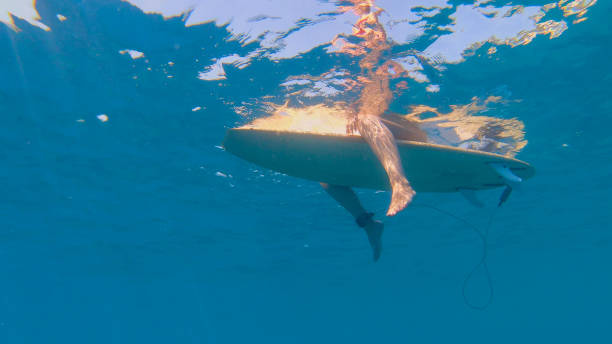 istock UNDERWATER: Athletic woman on surfing trip sits and rests on her surfboard. 1300974787