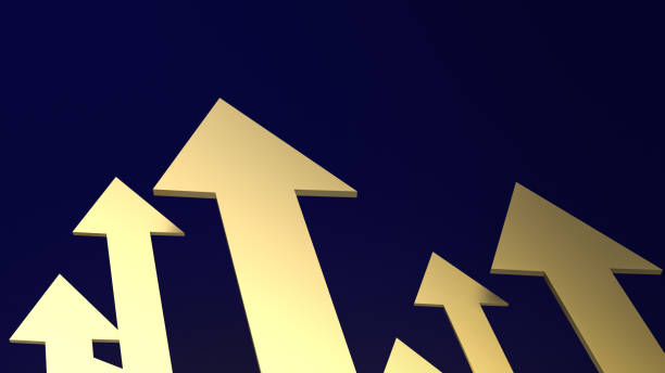 istock The gold arrow on dark blue background 3d rendering. 1300975337