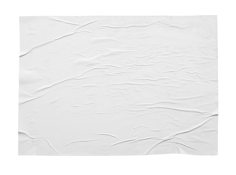 Blanco en blanco arrugado y arrugado textura de póster de papel pegatina aislado en fondo blanco photo