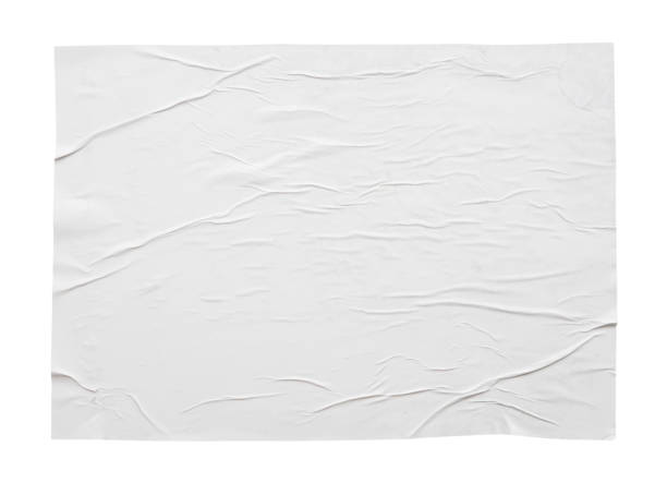 trắng trống nhàu nát và creased dán giấy áp phích kết cấu cô lập trên nền trắng - keo dán bức ảnh hình ảnh sẵn có, bức ảnh & hình ảnh trả phí bản quyền một lần