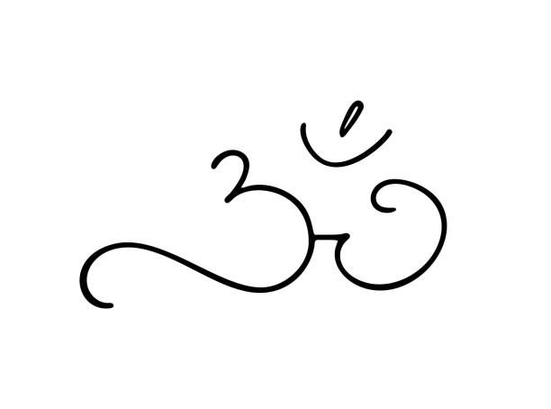 illustrazioni stock, clip art, cartoni animati e icone di tendenza di aum om. elemento singolo. doodle, lettering, calligrafia, icona. - om symbol yoga symbol hinduism