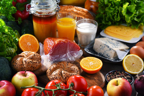 istock Assorted organic food products on the table 1300977313