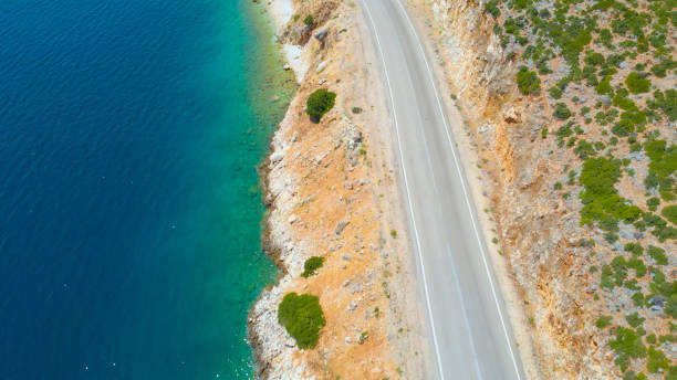 istock TOP DOWN: Flying along an empty coastal road during the COVID-19 quarantine. 1300980020