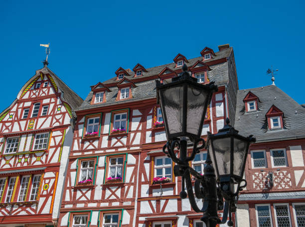 istock Half-timbered houses with lantern on foreground 1300981772
