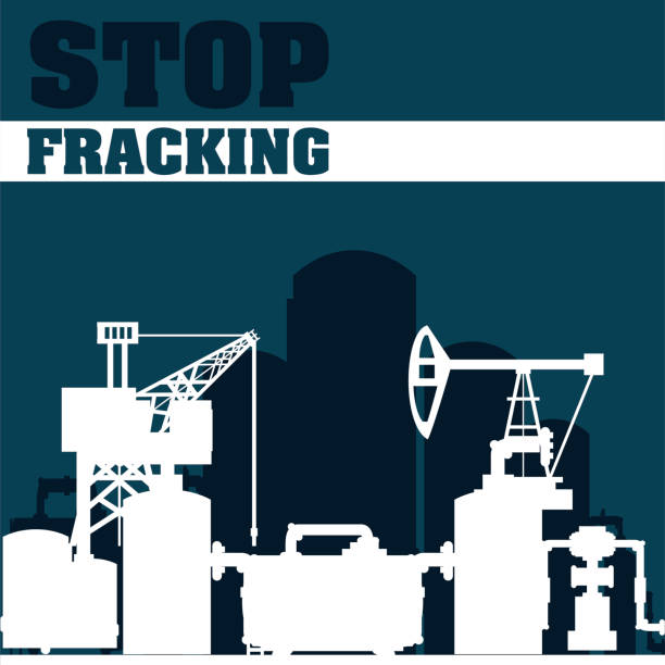 illustrazioni stock, clip art, cartoni animati e icone di tendenza di torre di fracking con cabina e serbatoi di perforazione dell'olio sagome di stoccaggio - fracking exploration gasoline industry