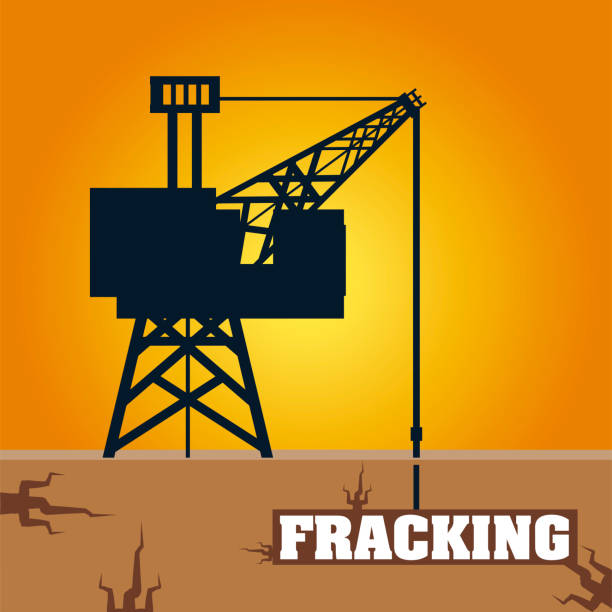 гидроразрыв башни с кабиной и масляной дрелью под землей - fracking exploration gasoline industry stock illustrations