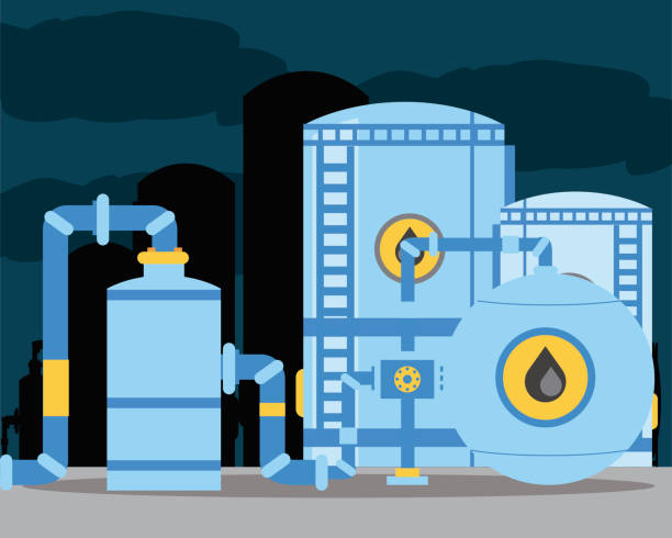 гидроразрыва нефтехранилищ трубопроводного хранения в нефтеперерабатывающей промышленности - fracking exploration gasoline industry stock illustrations