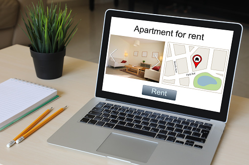 Online internet search apartment for rent computer laptop holiday home rental
