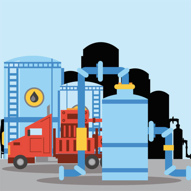 fracking грузовик нефтехранилища нефтеперерабатывающих заводов промышленности - fracking exploration gasoline industry stock illustrations