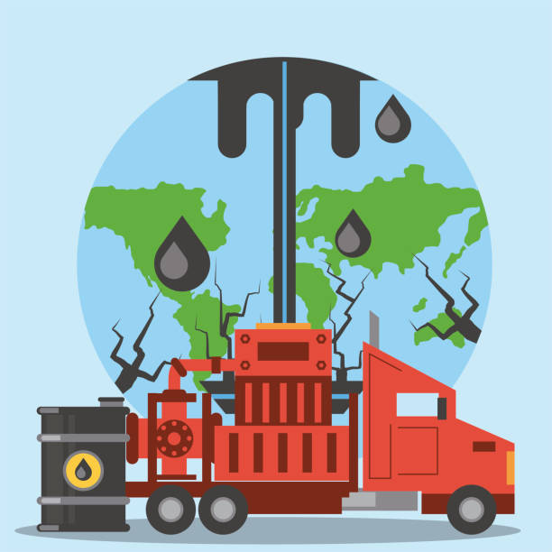 гидроразрыва нефтяной промышленности разведки добычи бурения мире - fracking exploration gasoline industry stock illustrations