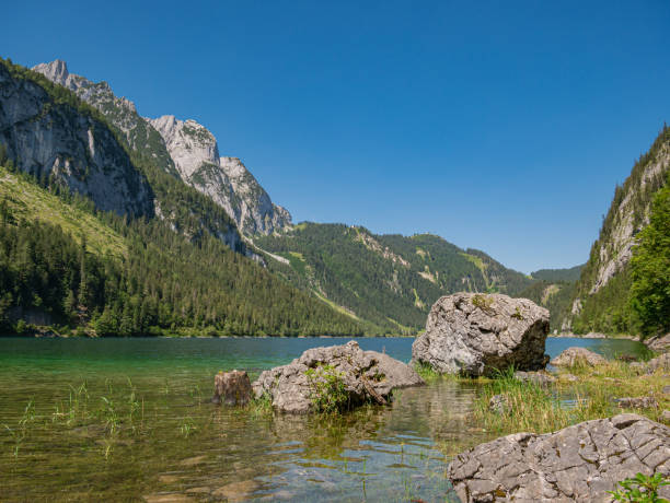 istock Rocks in a clear mountain lake in the Alps 1300983564