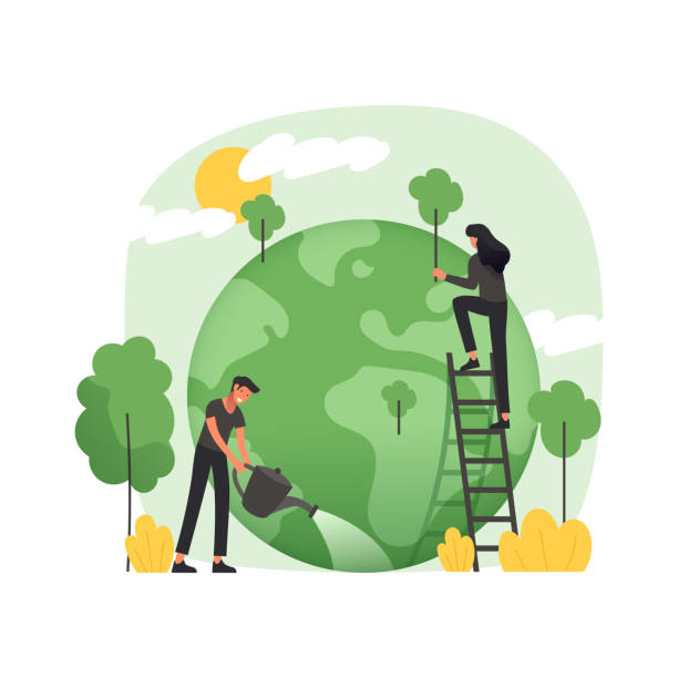 ilustraciones, imágenes clip art, dibujos animados e iconos de stock de ilustración vectorial de estilo plano moderno relacionado con el calentamiento global - sostenibilidad