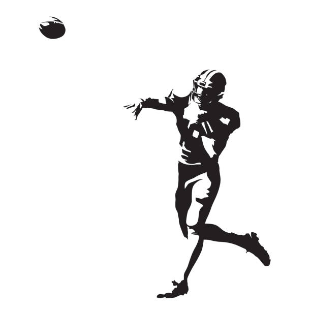 球を投げるアメリカンフットボール選手、抽象的なベクトルシルエット - american football sport university football player点のイラスト素材／クリップアート素材／マンガ素材／アイコン素材