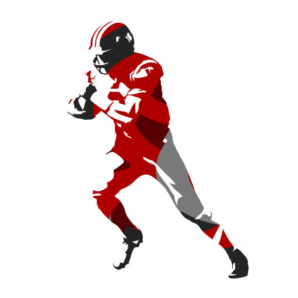 американский футболист, бегущий футболист, абстрактная красная иллюстрация, векторный силуэт - silhouette running cap hat stock illustrations