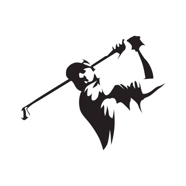 гольфист абстрактный силуэт, вид спереди. логотип гольфа - golf stock illustrations
